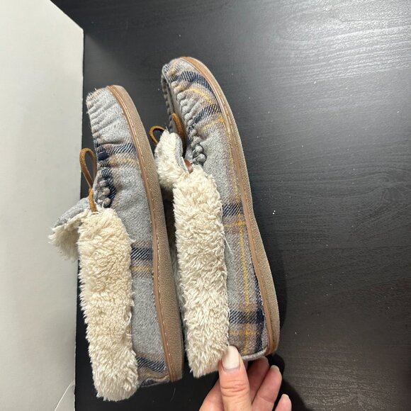 MINNETONKA Grey Plaid Sherpa Lined Slippers Size 8 - Picture 6 of 12